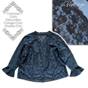 Vintage Black Lace Bead Top Plus Size VictorianGoth ShabbyChic Ephemera Cottage